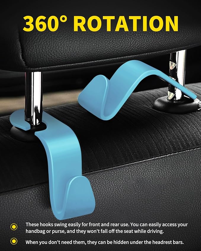 8 Pack Car Seat Headrest Hooks with 44 Pounds Load Capacity, Hangers Storage Organizer Universal Car Interior Accessories for Handbags Water Bottles Purse Coats Umbrellas, Light Blue