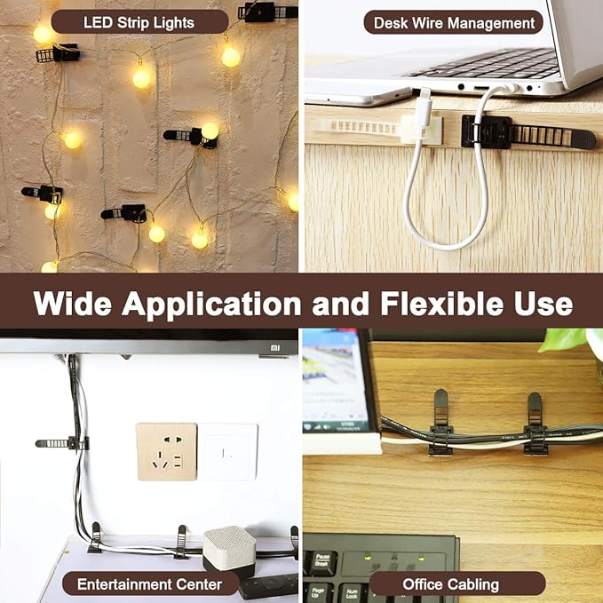 50Pcs Adhesive Cable Management Clips with 50Pcs Zip Ties, Adjustable Nylon Cable Strap Ties Wire Clips Clamps Organizer with Strong Adhesive Tape, Extra Screw & Hole - 3.35 Inch Black
