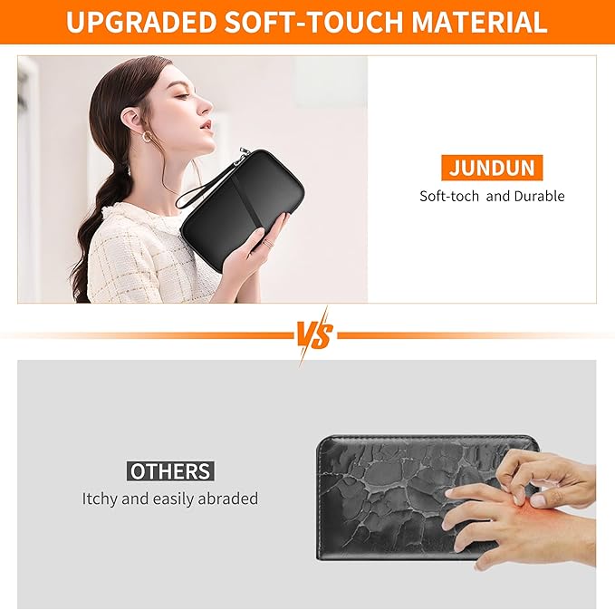 JUNDUN Family Passport Holder,RFID Blocking Upgraded Material Fireproof Passport Wallet for 4,Travel Document Organizer Case with Zipper for Passport,Card and Money,Large