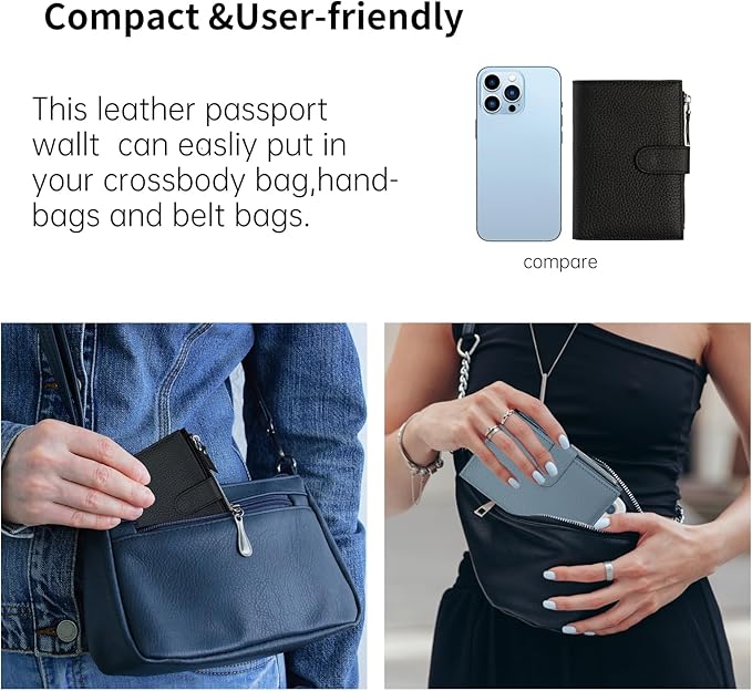 Passport wallet and Card Slot Combo RFID Blocking Slim Leather Travel Passport Wallet for Men and Women with Zippered Coins Pocket Passport holder,Black