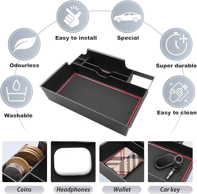 SKTU for 2024 2025 2026 Ford Explorer Accessories Center Console Organizer for 2020-2026 Ford Explorer Console Tray 2023 2024 2025 2026 Explorer Middle Console Organizer with Coin Holder (Red)