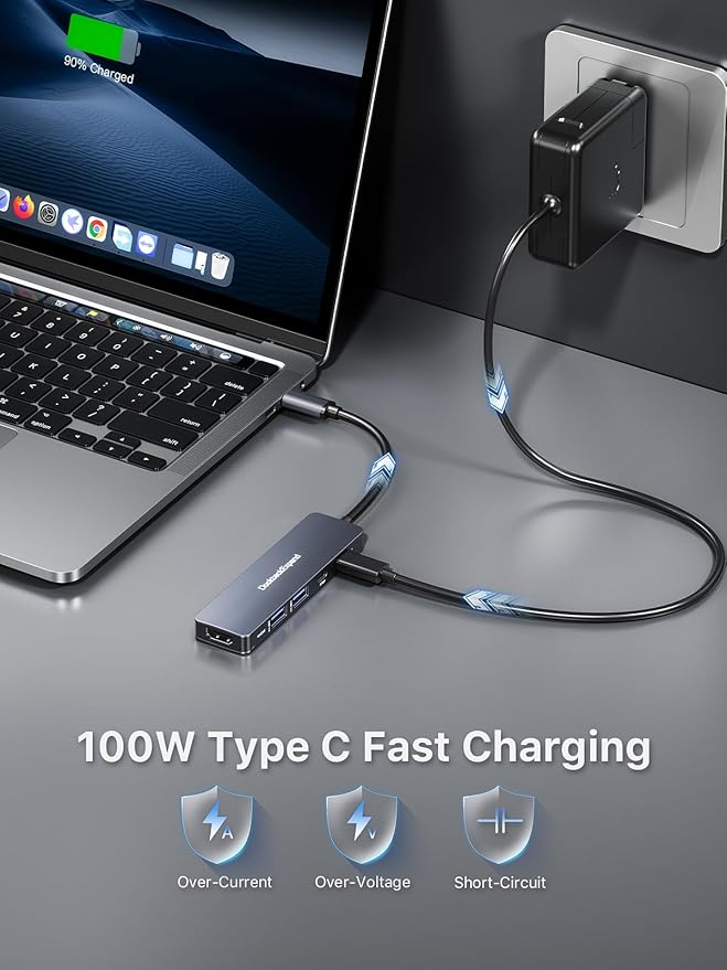 USB-C Hub, DockteckExpand USB-C to USB Adapter (5 in 1) with 4K HDMI, 100W Power Delivery, 5Gbps USB-C Data Port & 2 5Gbps USB-A Data Ports for MacBook Pro/Air, iPad Pro/Air, Dell XPS and More