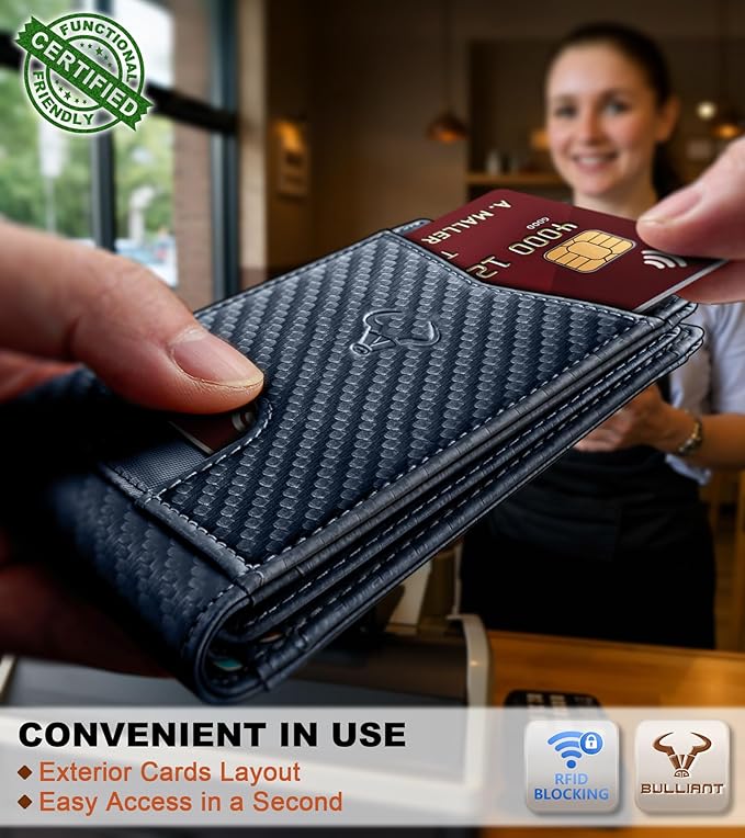 BULLIANT Men Wallet, Slim Leather Wallet Front Pocket Card Holder Gift For Men 11 Slots RFID Blocking