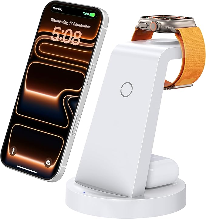 Anlmz 3 in 1 Charging Station for iPhone - Wireless Charger for Apple Products Multiple Devices - Charging Dock Stand for AirPods (for iPhone 17 16e 16 15 14 13 pro 12 11 X Max)
