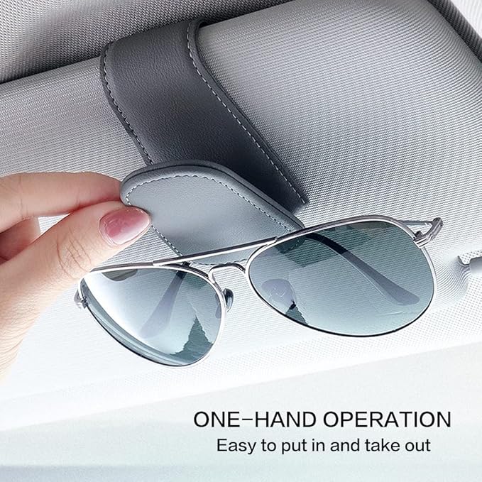 Sunglass Holder for Car Sun Visor, Magnetic Eyeglass Hanger Clip for Car Visor, Leather Car Glasses Mount, Car Interior Visor Accessories (Grey-1Pcs)