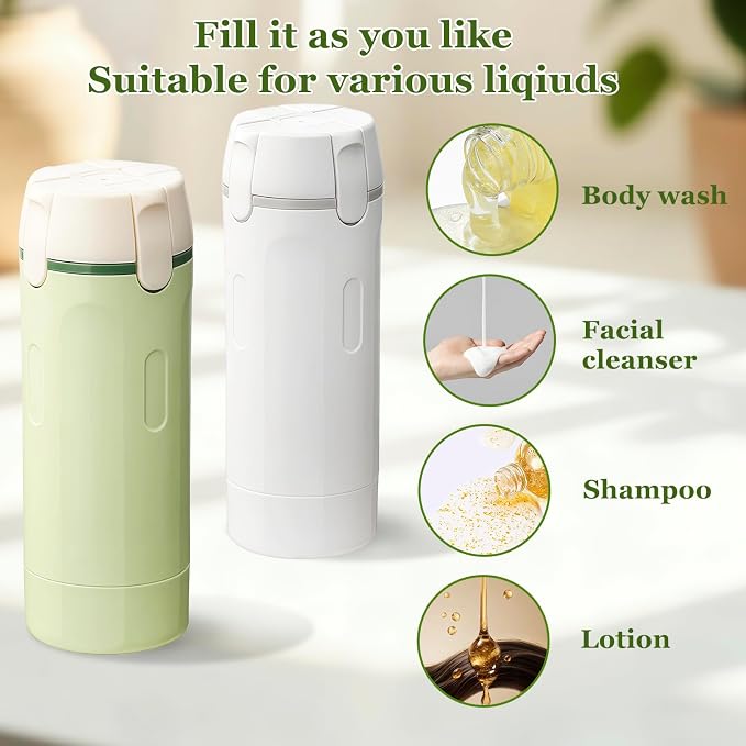 4 in 1 Travel Dispenser, 4 Pack 30ML Leak Proof Travel Size Bottles with Stickers, Brush & Storage Bag, Refillable TSA Approved Travel Toiletry Container Set for Shampoo, Lotion, Conditioner (White)