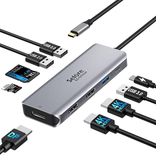 USB C Docking Station Dual Monitor, 9 in 1 Triple Display Docking Station to Dual HDMI Adapter Displayport SD/microSD Card Reader, 2 USB 2.0, 1 USB 3.0, 100W PD for USB C Thunderbolt 3/4 Laptops