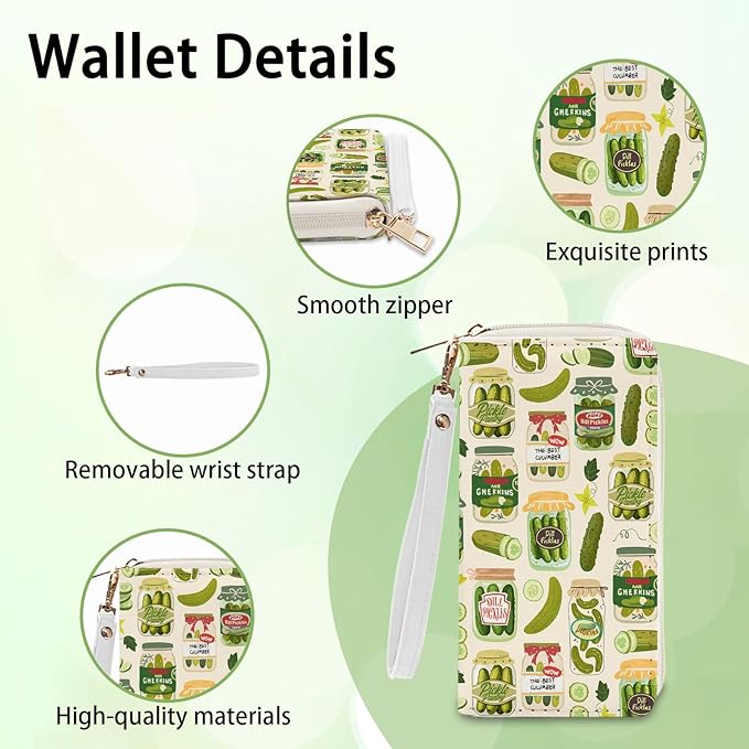 Pickle Women Wallet, Small Slim Thin Credit Card Holder with Zipper, PU Leather Compact Wallets with Coin Pocket, Travel Wallet for Female Ladies Teen Girls Girly