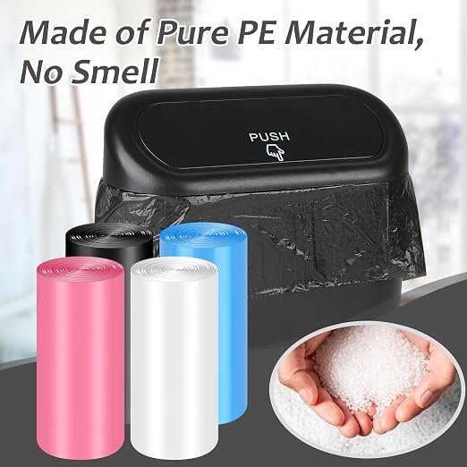 Accmor Mini Car Trash Can Bags for Auto Trash Bin, 120 Count Small Garbage Bags Organizer Tear-Resistant, Liner Refills (Vehicle Trash Can is not Included) - 4 Color Black, White, Pink, Blue