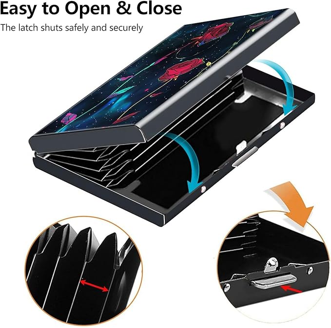Credit Card Holder, Roses Art Design Mini RFID Blocking Aluminum Wallet Slim Metal Hard Case Shell Travel Wallet ID Case Small Credit Cards Case Business Cards for Women Men Girls