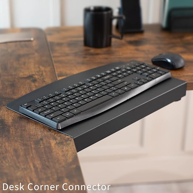 VIVO Clamp-on 17 inch Corner Desk Connector Sleeve Plate, L Desk Platform Extender Attachment, Black, DESK-AC07C