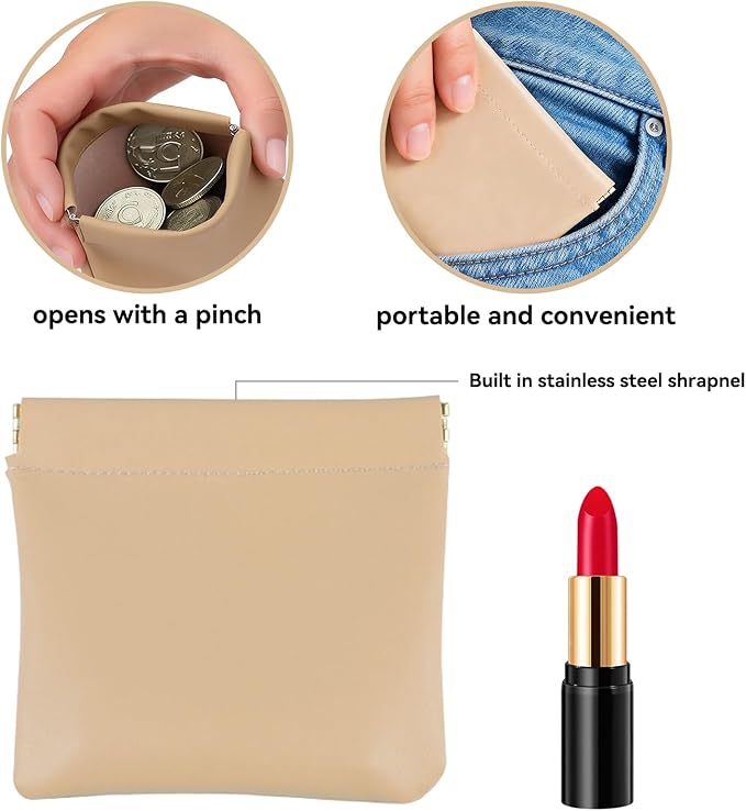 4 PCS Small Makeup Bag for Purse, Mini Portable Cosmetic Pouch for Women, Coin Purse Lipstick Cosmetic Accessories Organizer, Travel Storage Pouch, Apricot