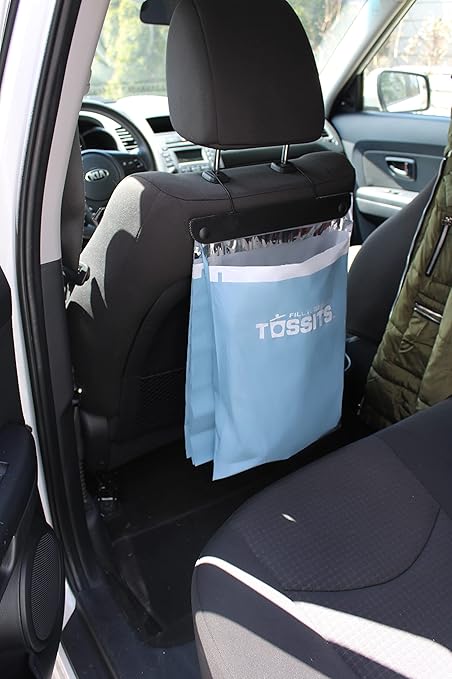Tossits Recycled Disposable Car Trash Bags – Leakproof, Smell Proof Hanging Garbage Bags for Car, Truck, SUV, RV & Vehicle – Blue, 7 Count Disposable Automotive Trash Bags