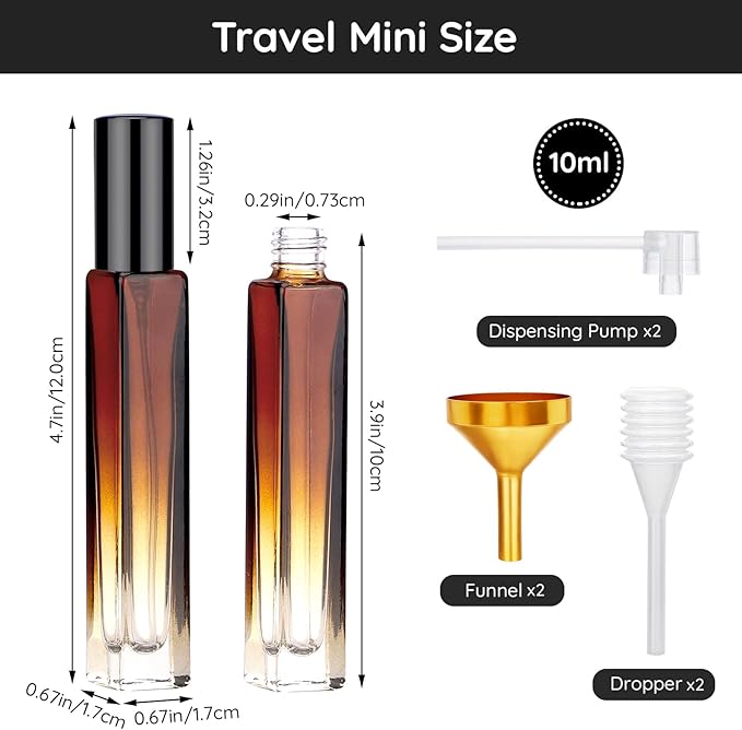 Segbeauty 10pcs 0.34oz Travel Perfume Bottle, 10ml Empty Refillable Glass Perfume Atomizer, Portable Cologne Dispenser Spray Bottle Travel Size Sample Bottles Sprayer Fragrance Making Kit Amber