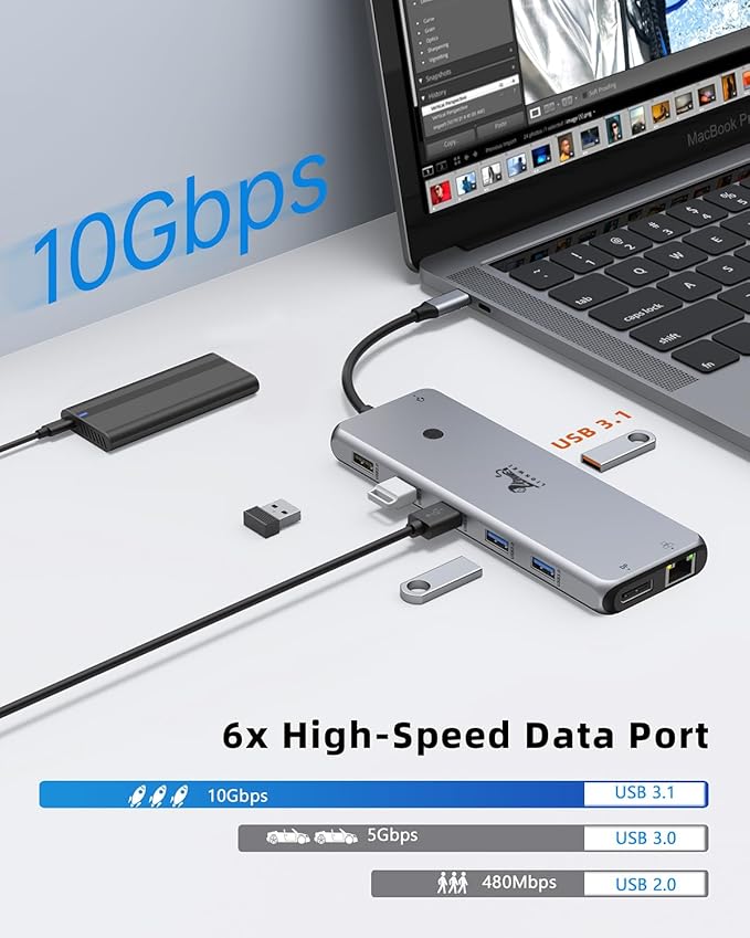 13 in 1 Laptop USB C Docking Station - Dual Monitor, 8 USB C/A Ports, Ethernet, Audio - LIONWEI USB C Hub for MacBook,Dell,HP,Lenovo,Surface