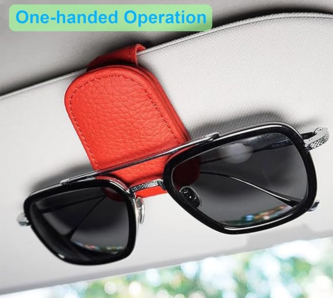 Sunglass Holder for Car, Magnetic Leather Sunglasses Clip for Car Visor, Eyeglass Hanger Clip for Car Sun Visor (Red 2 Pack)
