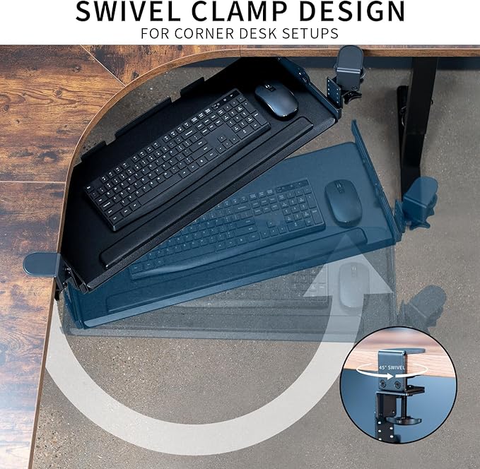 VIVO Premium Large Keyboard Tray with Height Adjustment, Tilt, Extra Sturdy Swivel C-Clamps for Corner Mounting, 27 (34 Including Clamps) x 11 inch Slide-Out Platform, Black, MOUNT-KB05HT