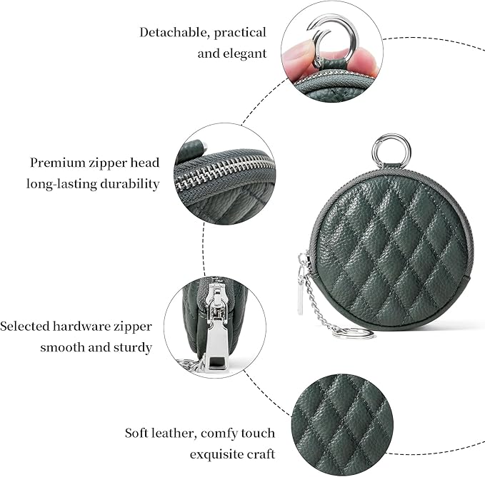 SENDEFN Leather Round Coin Purse for Women with Keychain Small Change Wallet Zipper Coin Pouch