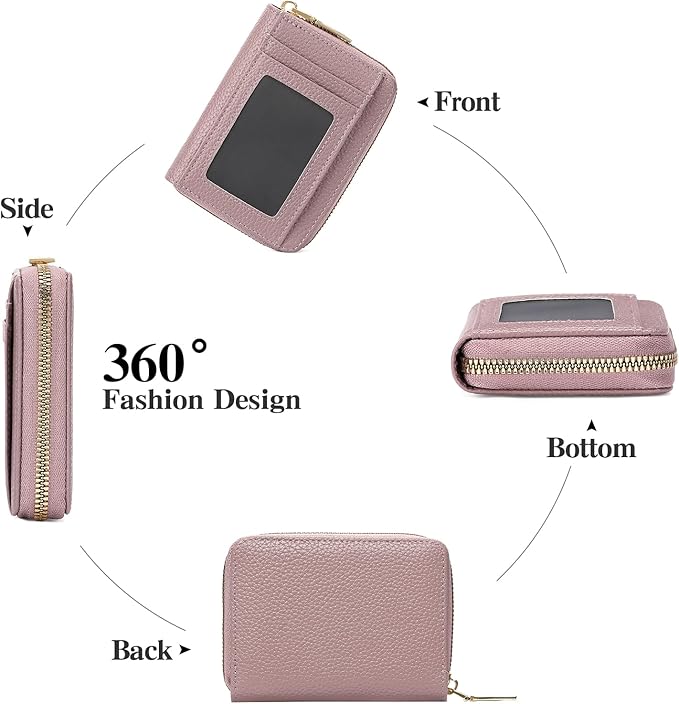 GAEKEAO Wallet Women RFID Blocking Leather Small Compact Zip-Around Credit Card Holder with ID Window & Zipper Pocket