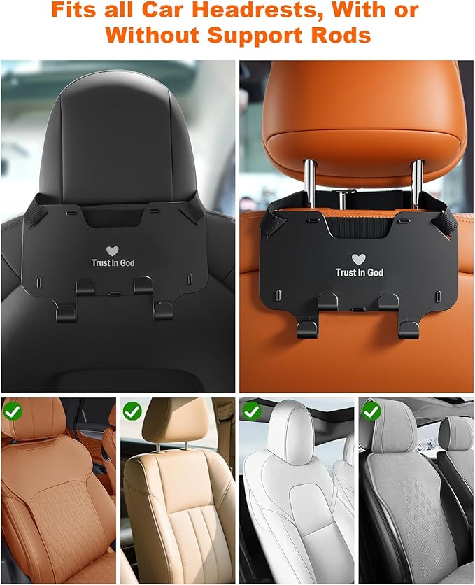 Adjustable Car Seat Headrest Hooks, Universal Fit for All Headrest Styles, Purse Hook with Phone Holder, Car Purse Hooks for Bags, Multifunctional Car Organizers and Storage