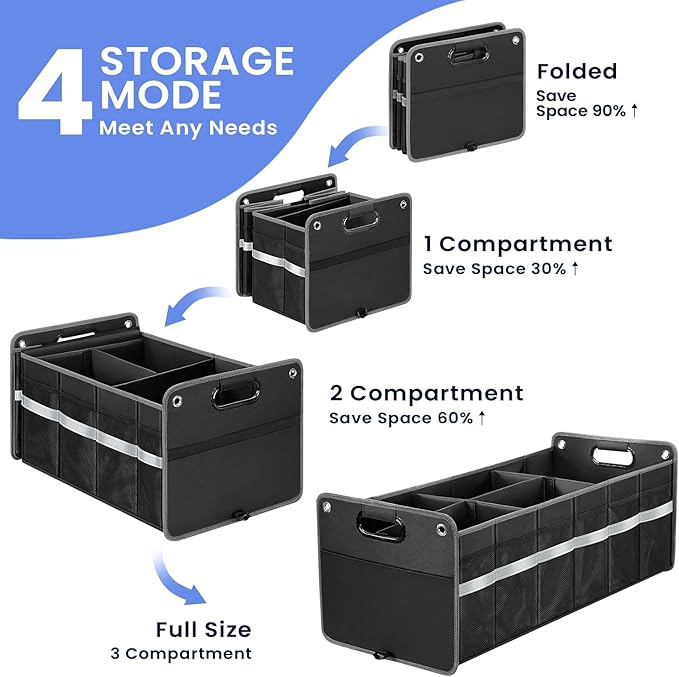winhunt Car Trunk Organizer, Car Storage Organizer, Collapsible Multi Compartment for Car, Suv, Sedan, Truck, 100L, Extra Larger (Black, 100L)