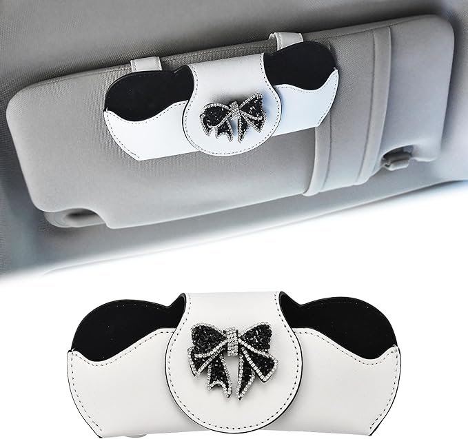 Sunglasses Holder for Car Visor, PU Leather Glasses Case with Clips Magnetic Closure Eyeglasses Holder