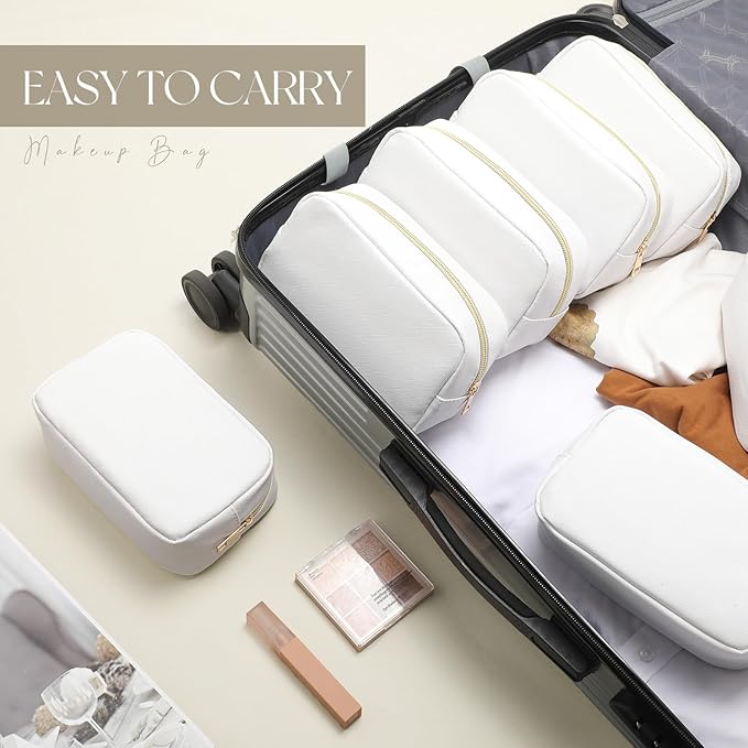 Sweetude 10 Pcs Makeup Bag Bulk for Women Preppy Gift PU Leather Cosmetic Bag Small Skincare Toiletry Pouch Mother Travel Cosmetic Pouch for Bridesmaid Bride Wedding Gift Favors (White)