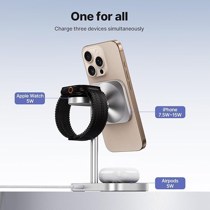 KU XIU X85 3-in-1 Wireless Charger Stand, Magnetic Charging Station for iPhone 17??2 & iPhone Air, Apple Watch S11??/SE/Ultra, AirPods 4/3/2/Pro ??Adjustable Stand, Basketball Court-Inspired Design