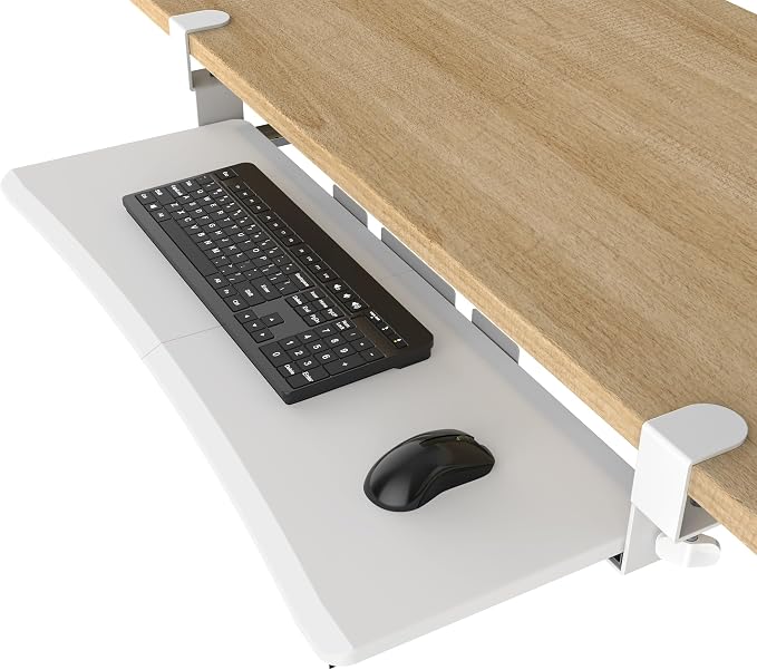 UPGRAVITY Extra Large Keyboard Tray Under Desk - Slide Out with Sturdy C-Clip Mount System, 31.5" (35.8" Including Clamps) x 11.8" Put-Out Keyboard Tray Computer Drawer for Ergonomic Typing, White