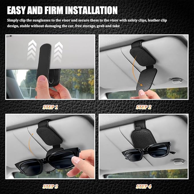 Sunglasses Holders for Car Visor, Sunglass Car Organizer, Leather Magnetic Buckle Sun Visor Sunglass Clip, Car Accessories Ticket Card Clip Sunglasses Mount Fit Truck (Black, 2PCS)