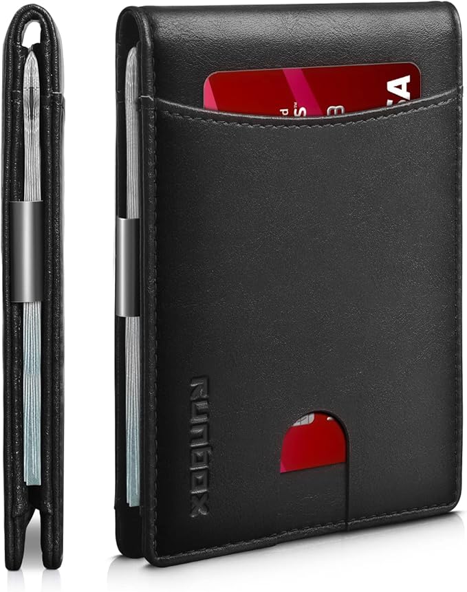 RUNBOX Slim Money Clip Wallets for Men RFID Blocking 11 Card Holder Minimalist Small Leather Bifold Men's Front Pocket Wallet Gift Box