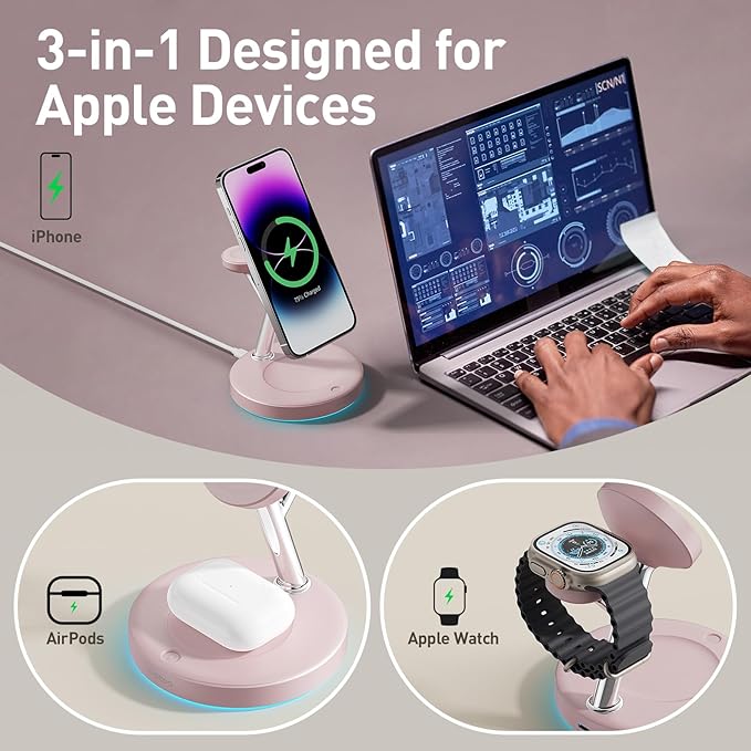 New 3 in 1 Charging Station for Apple Compatible with Magsafe Charger Stand for iPhone 17 16 15 14 13 12 Wireless Charging Station for AirPods Wireless Charger for iWatch Series