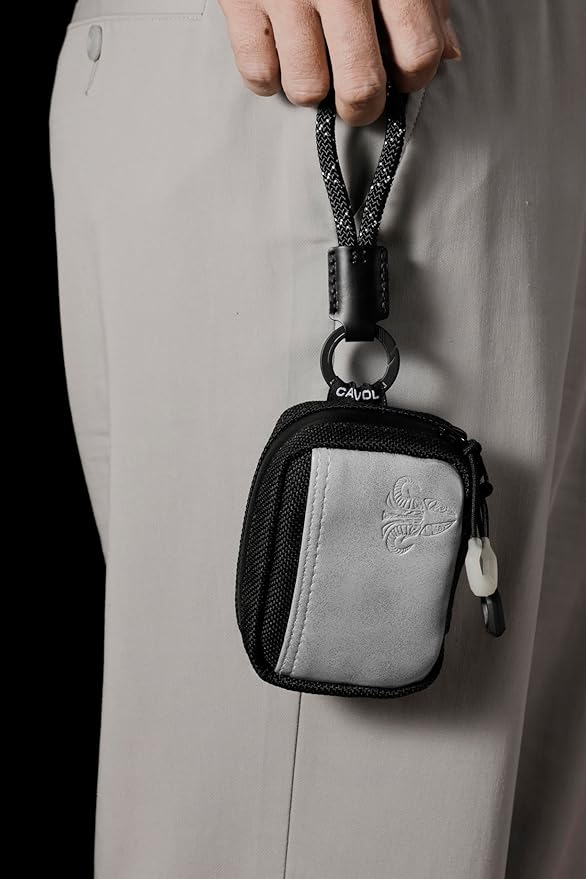 EDC Pouch,Nylon Pocket Organizer for 4.21" Folding Knife Sheath,Small Organizer Pouch Multitool Bags,GITD Drawstring and Titanium Keychain Accessories (patch not included)(Grey)