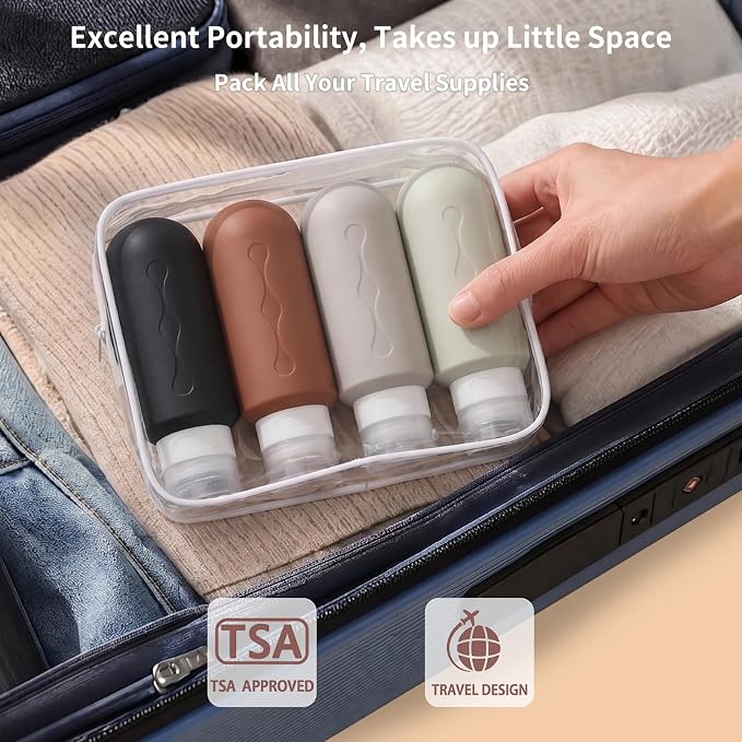 Gemice Travel Bottles for Toiletries, Tsa Approved Travel 6oz Size Containers with Clear Bag, BPA Free Leak Proof Travel Tubs Refillable Liquid Travel Accessories for Cometic Shampoo Lotion