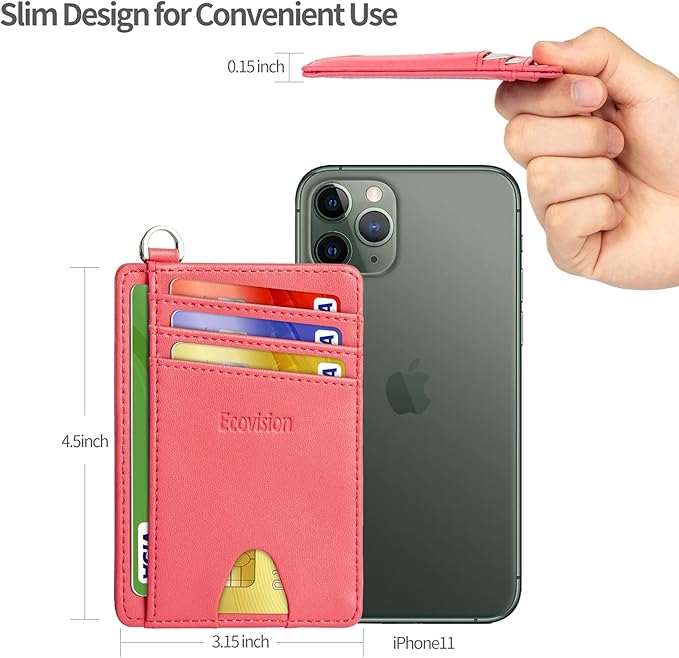 EcoVision Slim Minimalist Front Pocket Wallet, RFID Blocking Credit Card Holder Wallet with Detachable D-Shackle for Men Women