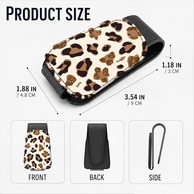 Leather Magnetic Sunglass Holder for Car Sun Visor, Cute Eyeglass Ticket Card Hanger Clip, Universal Auto Interior Accessories for SUV Pickup Truck, White Leopard