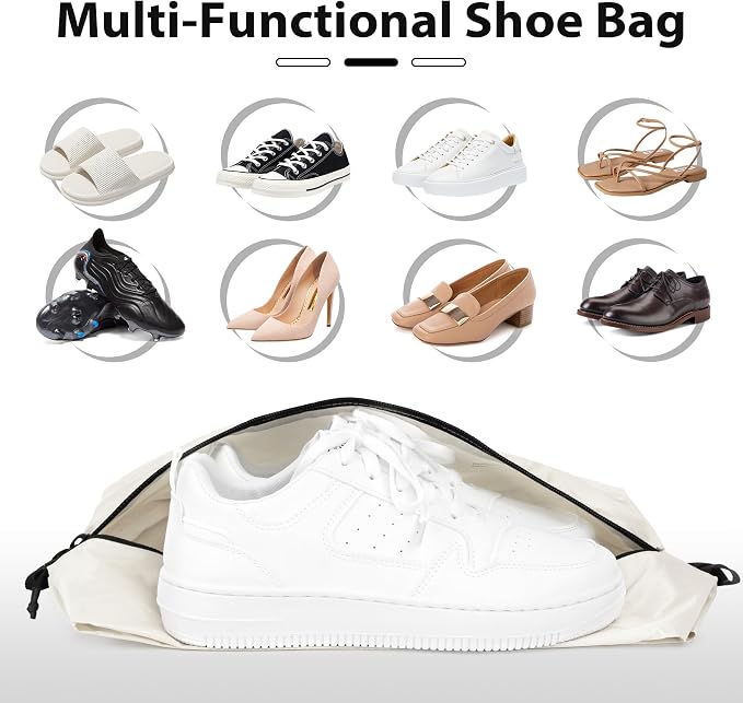Veki Shoe Bag for Travel, Smell Proof Cleat Bag, Gym Soccer Golf Sneaker Storage, Lightweight Reusable Organizer for Packing in Suitcase, Portable Trip Essentials for Men Women Gifts (Beige)