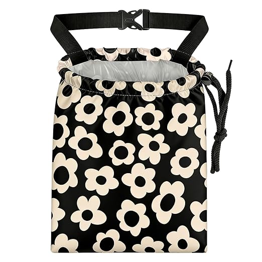 Black Flower Car Trash Bag - Waterproof Car Trash Bag Hanging Leakproof Car Garbage Bag - Washable Reusable Trash Bag for Car Interior Hanging Organizer Storage Vehicle Travelling Camping
