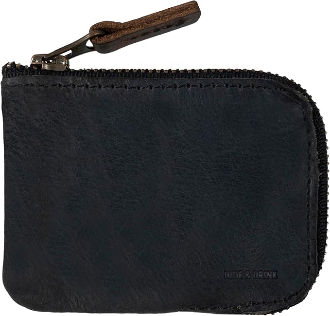 Hide & Drink, Full Grain Leather Zippered Card Wallet for Men and Women, Coin Pouch, Money Holder, Pocket Organizer, Handmade, Charcoal Black