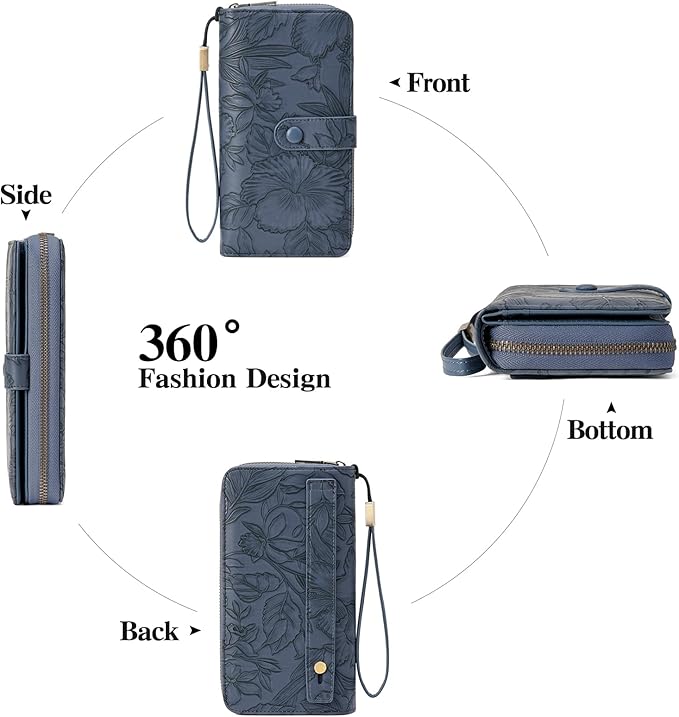 SENDEFN Women's Credit Card Holder RFID Blocking Zip Around Leather Wallet Large Capacity Long Purse with Wristlet