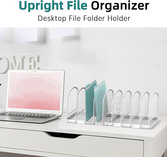 SUPEASY File Organizer 9-Section Mesh Desk Organizer, Upright File Organizer Desktop Organizer File Sorter, File Folder Holder for Office Supplies, White