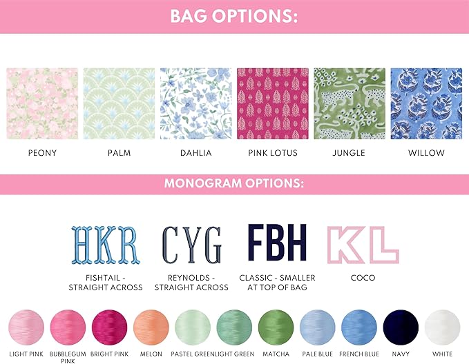 Personalized Flat Lay Makeup Bag - Clear-Coated Embroidered Cosmetic Organizer, Monogrammed Wide-Open Travel Pouch with Easy-Access Interior, Handmade Gift for Women (Pink Lotus)