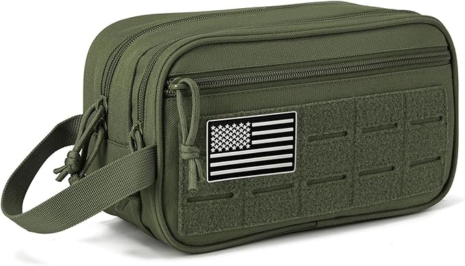 Toiletry Bag for Men - Tactical Hanging Toiletry Bag Small Foldable Shower Bathroom Organizer for Traveling/Cosmetics/Shaving (Green Bag)