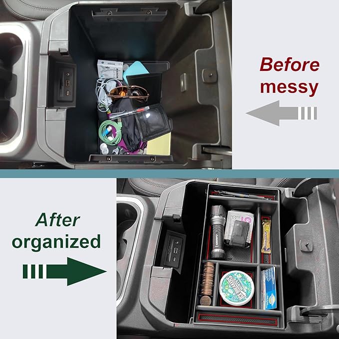 PIMCAR Center Console Organizer Compatible with 2019-2022 Chevy Silverado 1500/GMC Sierra 1500 & 2020-2023 Chevy Silverado/GMC Sierra 2500 HD/3500 HD (Full Console w/Bucket Seats ONLY) Red Trim