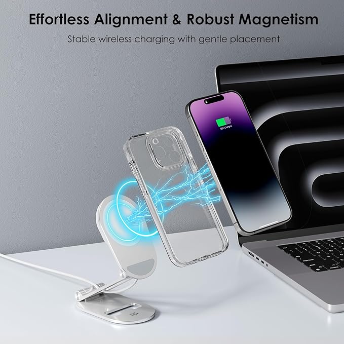 Minthouz Magnetic Wireless Charger for iPhone, 15W Fast Mag-Safe Charger Stand, Compatible with iPhone 16, 15, 14, 13, 12 Pro, AirPods Pro/4/3/2, Apple Magnet Wireless Charging Station