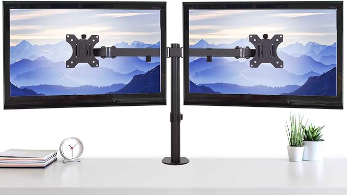 Stand Steady 2 Monitor Mount Desk Stand | Height Adjustable Double Monitor Stand with Desk Clamp| Full Articulation VESA Mount Fits Most LCD/LED Monitors 13-32 Inches (2 Arm Clamp)