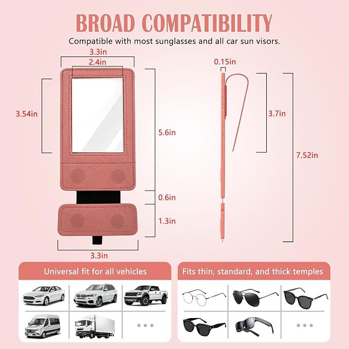 Magnetic 2-in-1 Sunglass & Photo Holder for Car Visor, Leather Anti-Slip No-Fall No-Slide, Fits SUV Truck RV