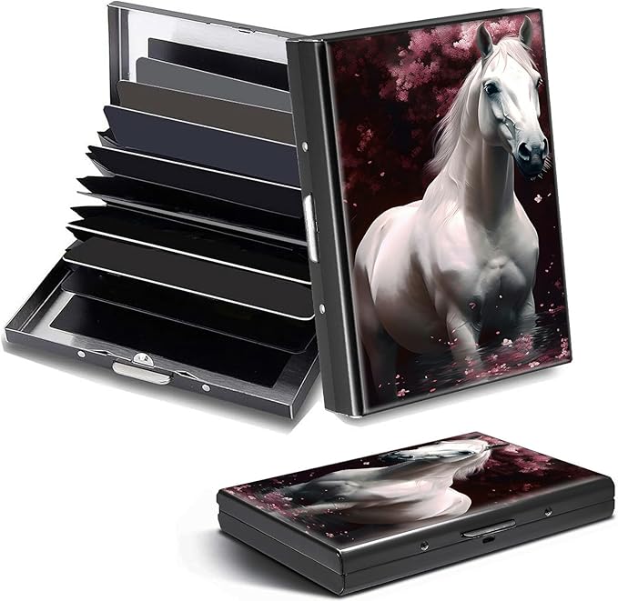Credit Card Holder, Horse Design Mini RFID Blocking Aluminum Wallet Slim Metal Hard Case Shell Travel Wallet ID Case Small Credit Cards Case Business Cards for Women Men Girls