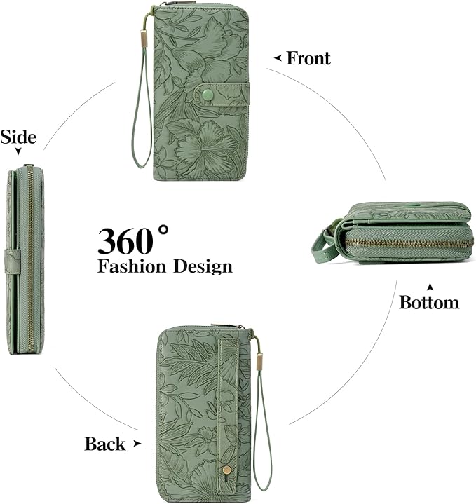 SENDEFN Women's Credit Card Holder RFID Blocking Zip Around Leather Wallet Large Capacity Long Purse with Wristlet