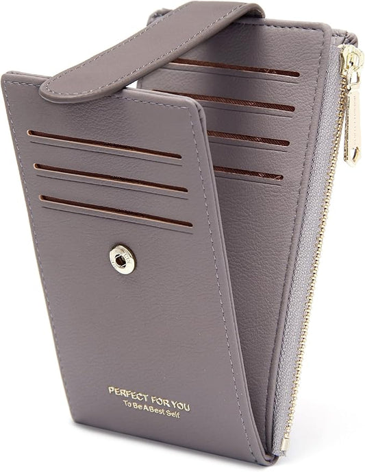 Badiya Slim Women Wallet RFID Blocking Bifold Compact 9 Card Slots Holder Wallets Soft Leather with Zipper Coin Pocket 2 ID Window